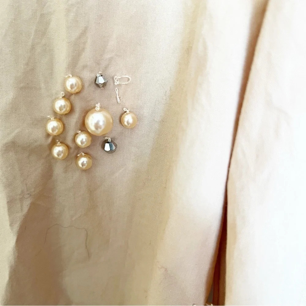 Anthropologie Maeve Bennet Button Shirt Pearl Embellished Art Deco Tan Medium - Picture 9 of 11